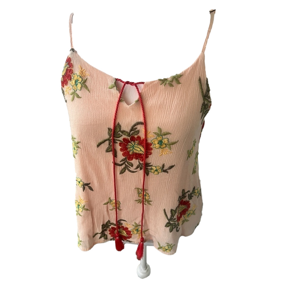 Miss Me Floral Tank Top with Tassel - Pink, Red, Yellow, Green